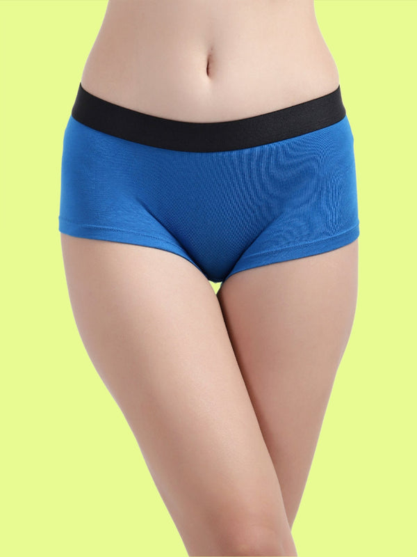 Women Blue Antibacterial Bamboo Boxer Brief Panty