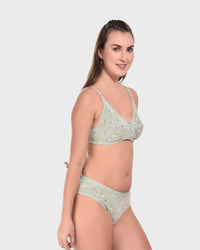 Bruchi Club Green Floral Bra Panty Set