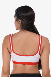 Supportz Non-Padded Non-Wired Full Cup Sports Bra in Grey Red - Cotton Rich