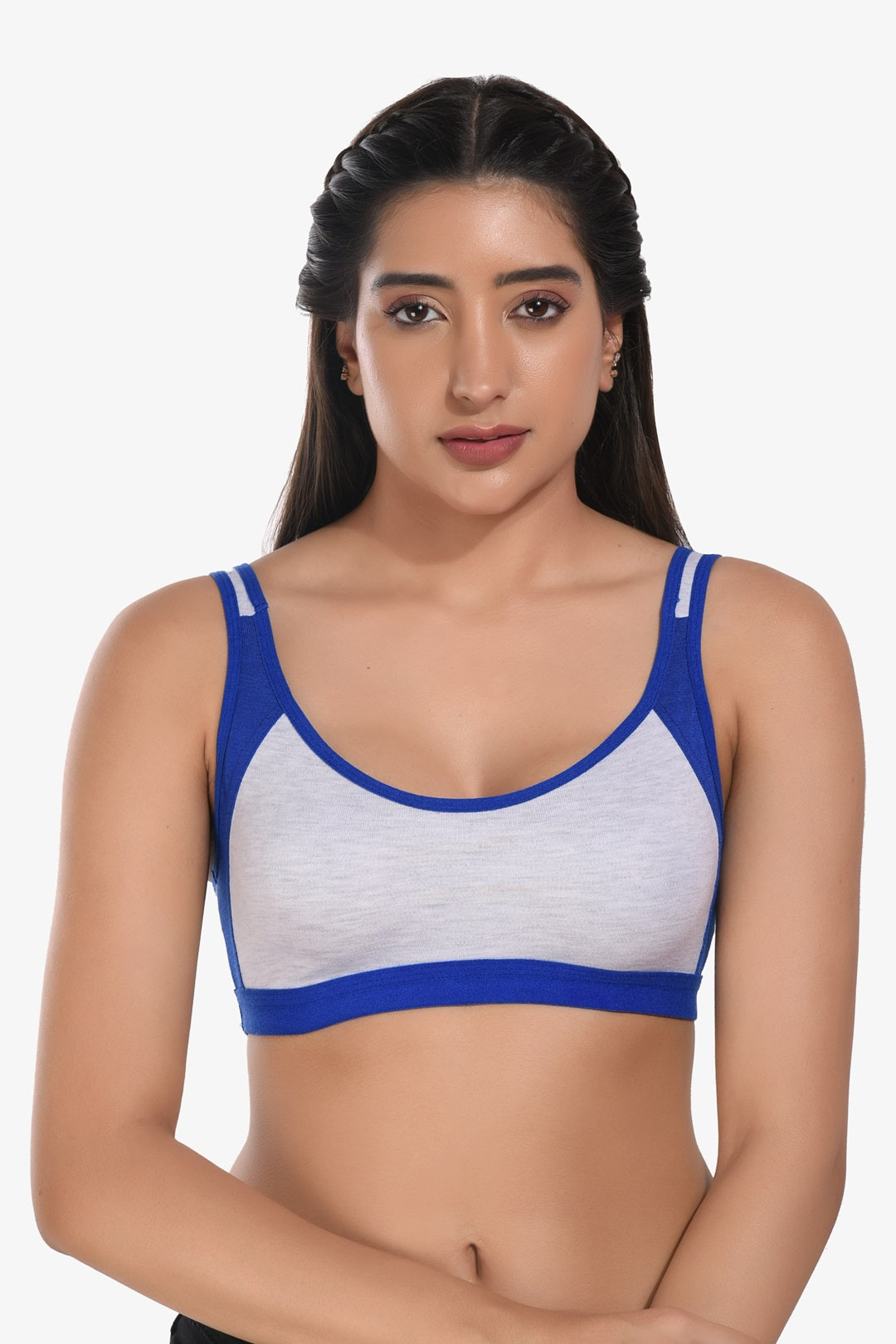 Supportz Non-Padded Non-Wired Full Cup Sports Bra in Grey Blue- Cotton Rich