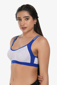 Supportz Non-Padded Non-Wired Full Cup Sports Bra in Grey Blue- Cotton Rich