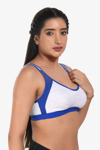 Supportz Non-Padded Non-Wired Full Cup Sports Bra in Grey Blue- Cotton Rich