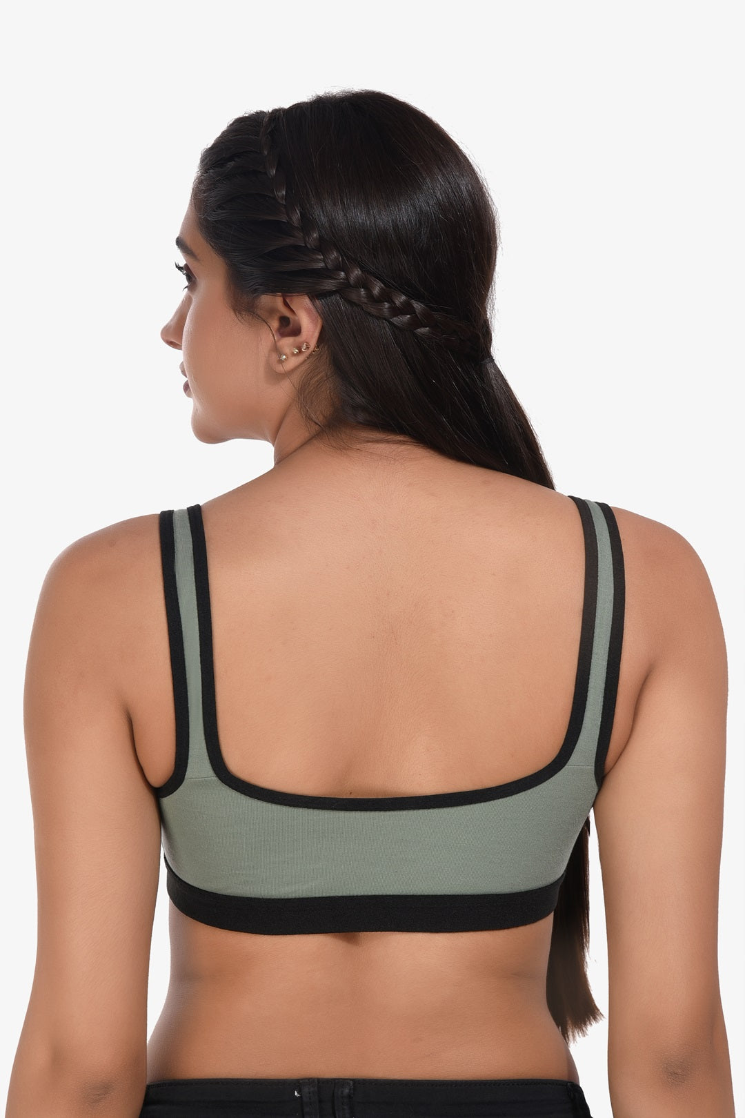 Supportz Non-Padded Non-Wired Full Cup Sports Bra in Green Black- Cotton Rich