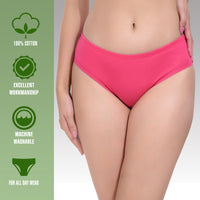 Solid Pink Cotton Hipster Panty for women