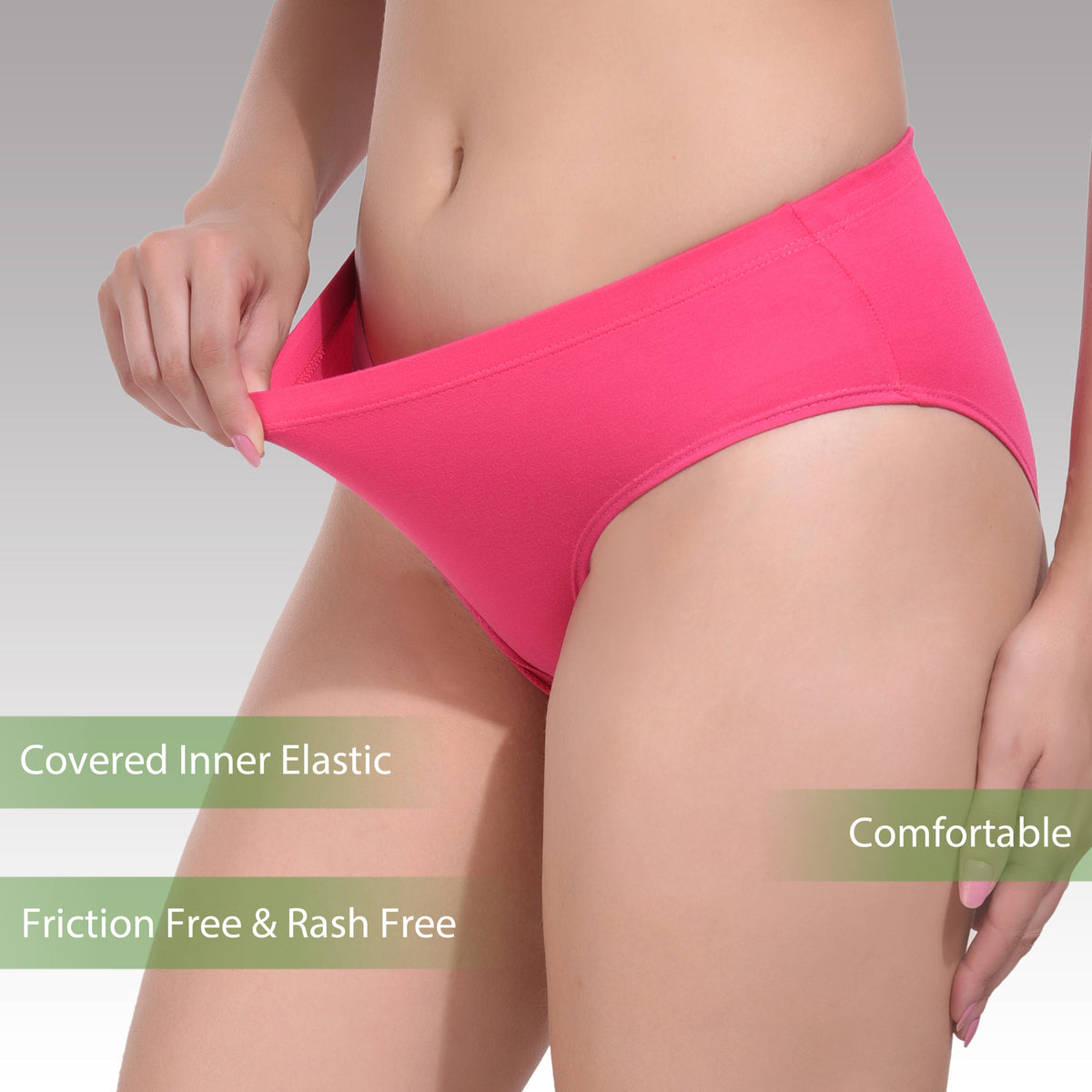 Solid Pink Cotton Hipster Panty for women