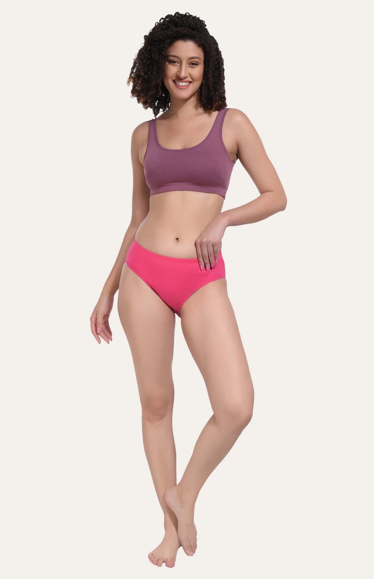 Solid Pink Cotton Hipster Panty for women