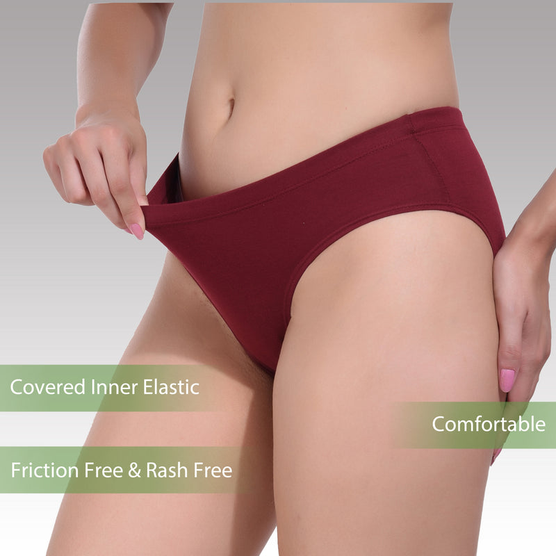 Solid Maroon Cotton Hipster Panty for women