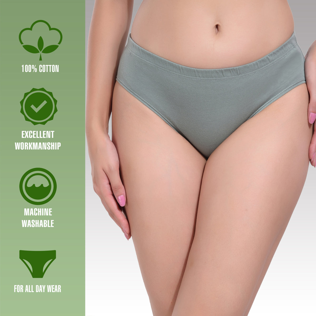 Solid Light Green Cotton Hipster Panty for women