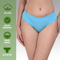 Solid Turquoise Cotton Hipster Panty for women