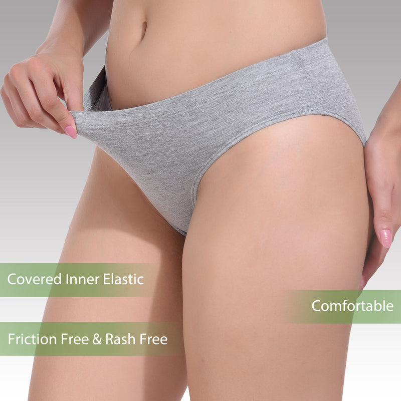 Solid Grey Cotton Hipster Panty for women