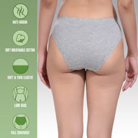 Solid Grey Cotton Hipster Panty for women