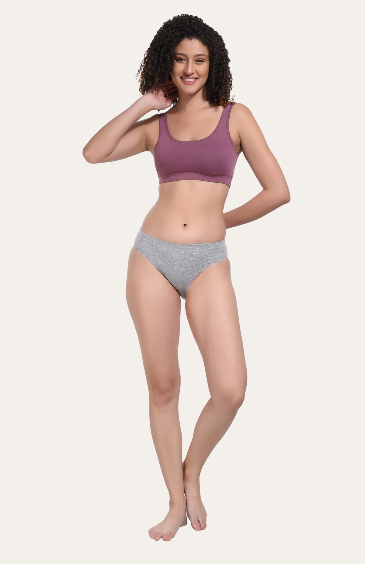 Solid Grey Cotton Hipster Panty for women