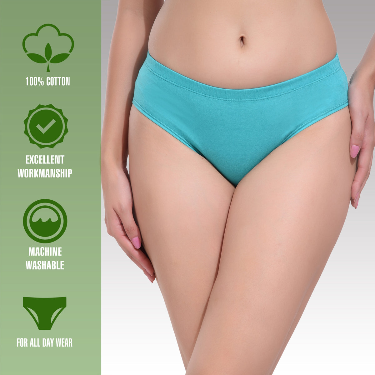 Low Rise Anti Odour Pure Cotton emerald green Hipster Panty for women