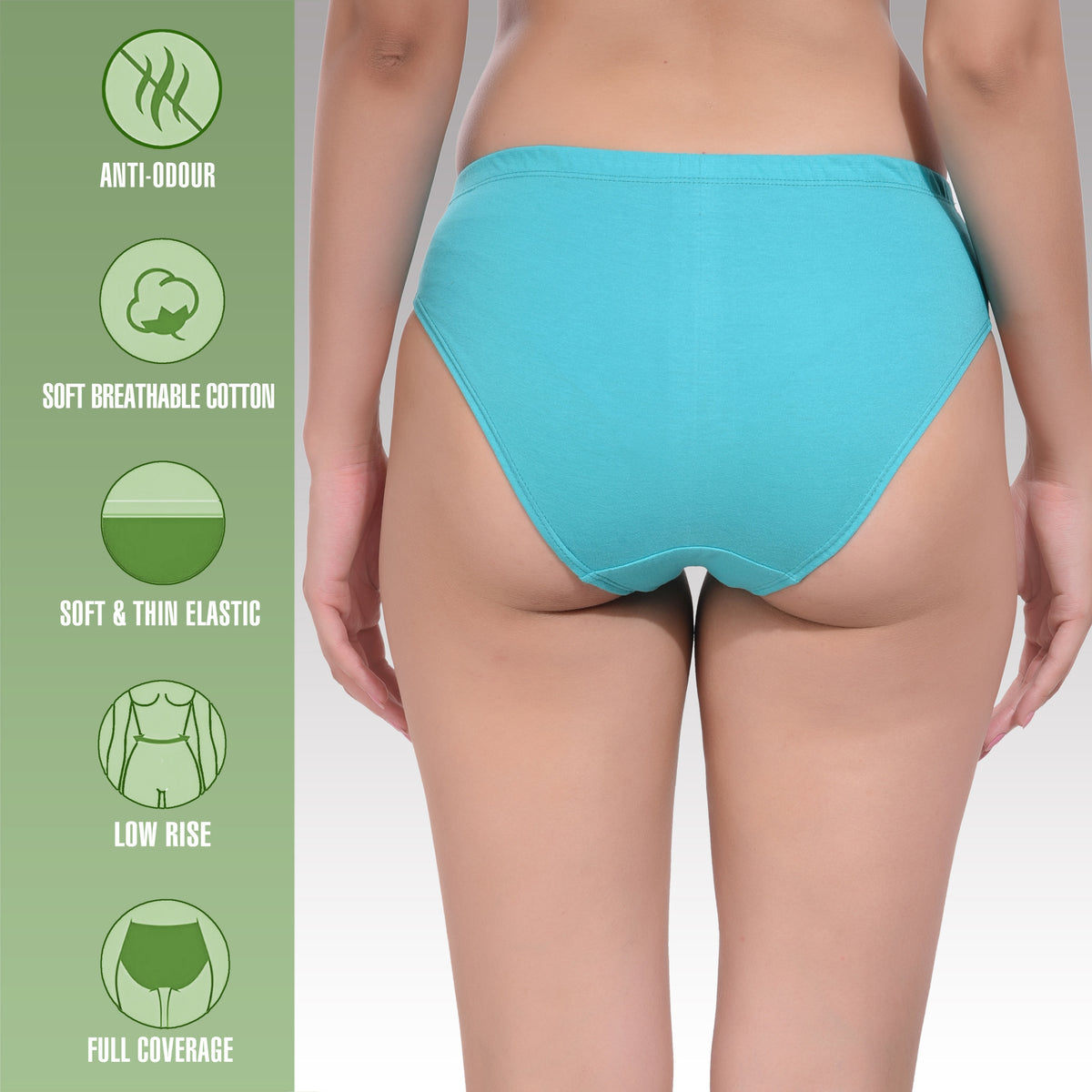 Low Rise Anti Odour Pure Cotton emerald green Hipster Panty for women