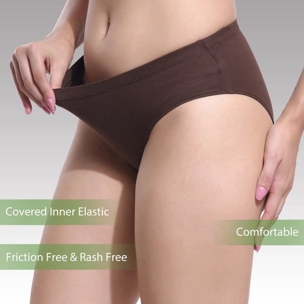 Solid Brown Cotton Hipster Panty for women