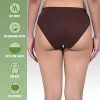 Solid Brown Cotton Hipster Panty for women