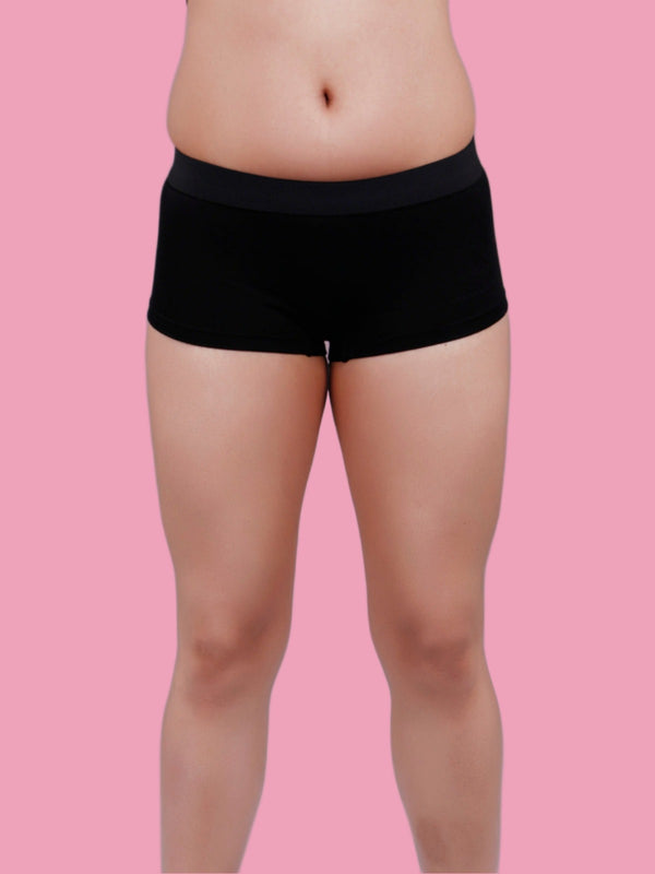 Women Black Antibacterial Bamboo Boxer Brief Panty