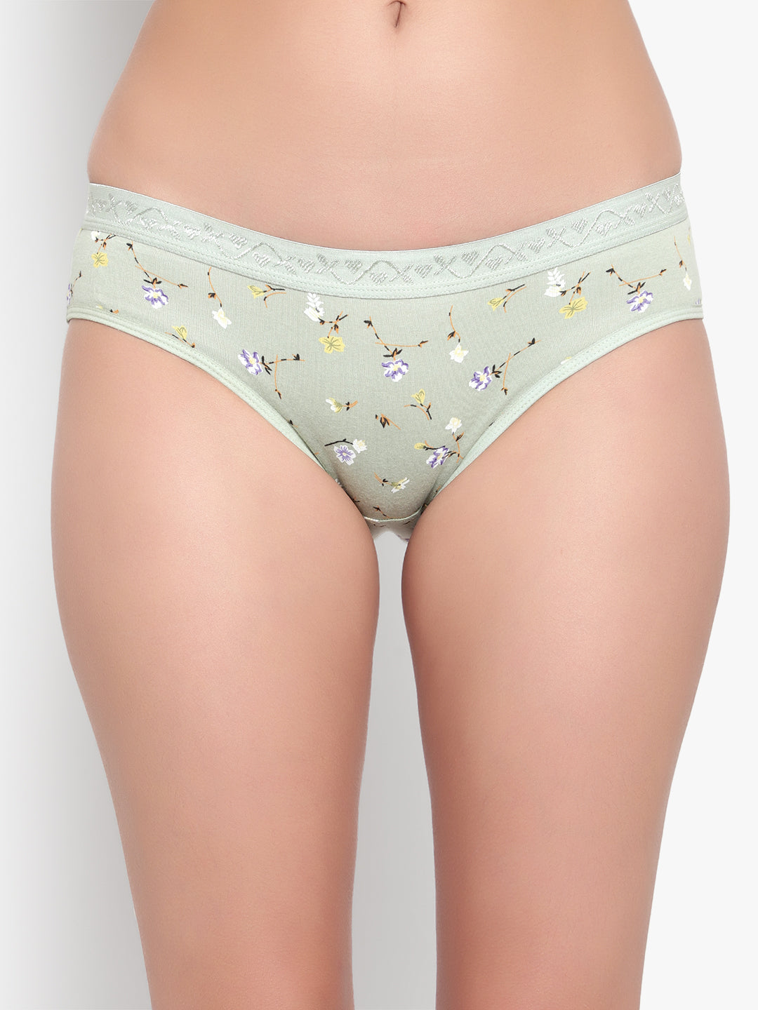 Women Persian Green Floral Printed Cotton Low Waist Hipster Panty