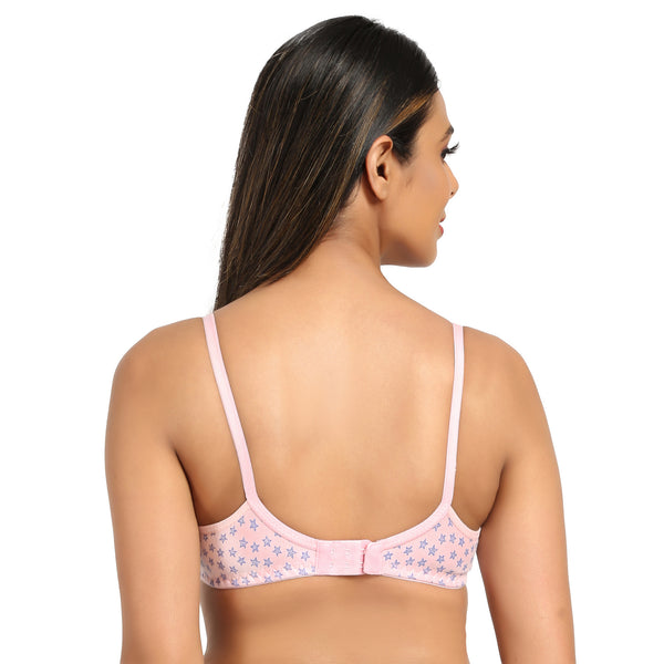 Bruchi Club Lightly Padded Soft Printed T-shirt Bra in pink colour-Cotton blend