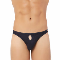 BRUCHI CLUB New Mens Black Brief Thong Front Open Hole Notch