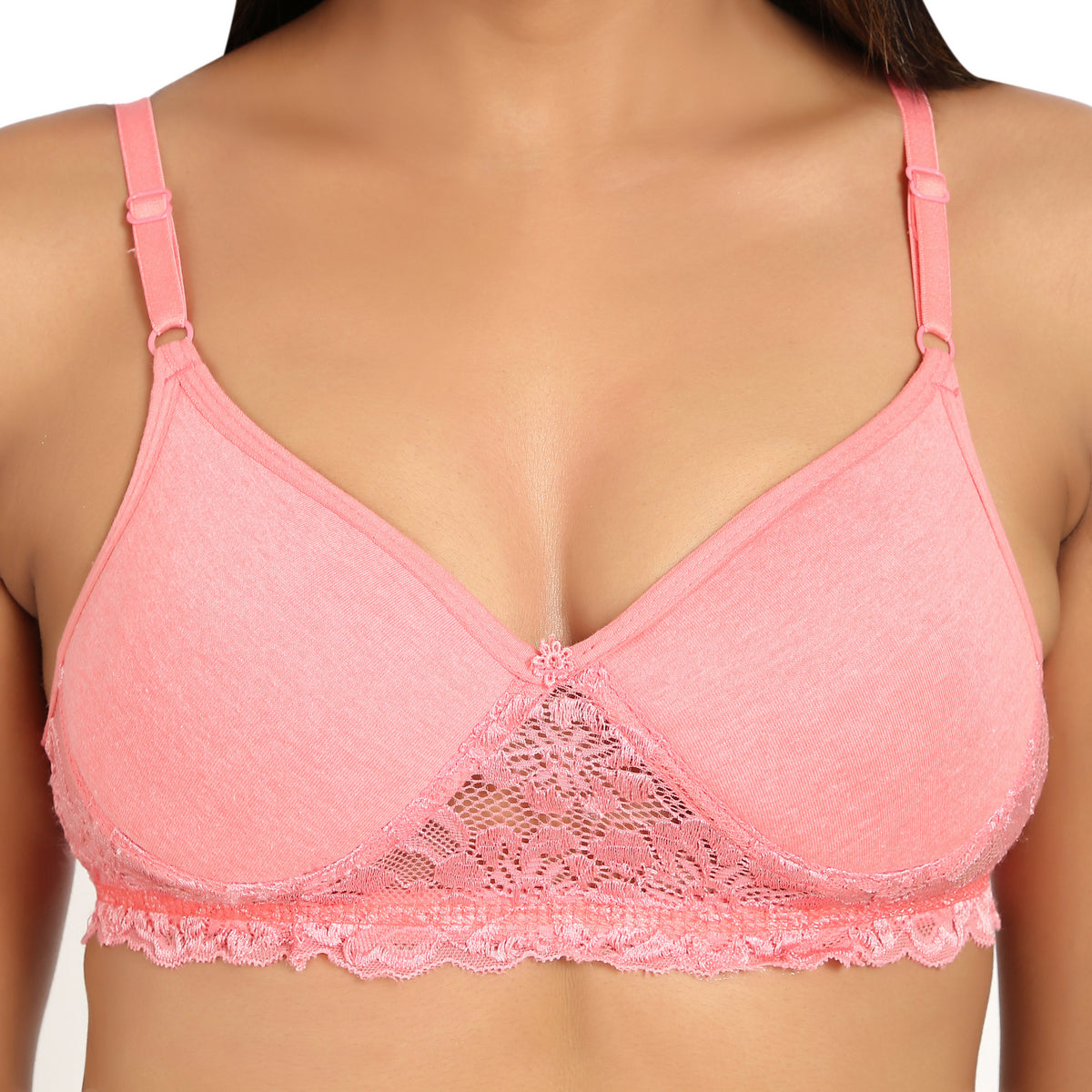 Bruchi Club Lightly Padded Non-Wired Pink T-Shirt Bra with Lace – Bruchiclub