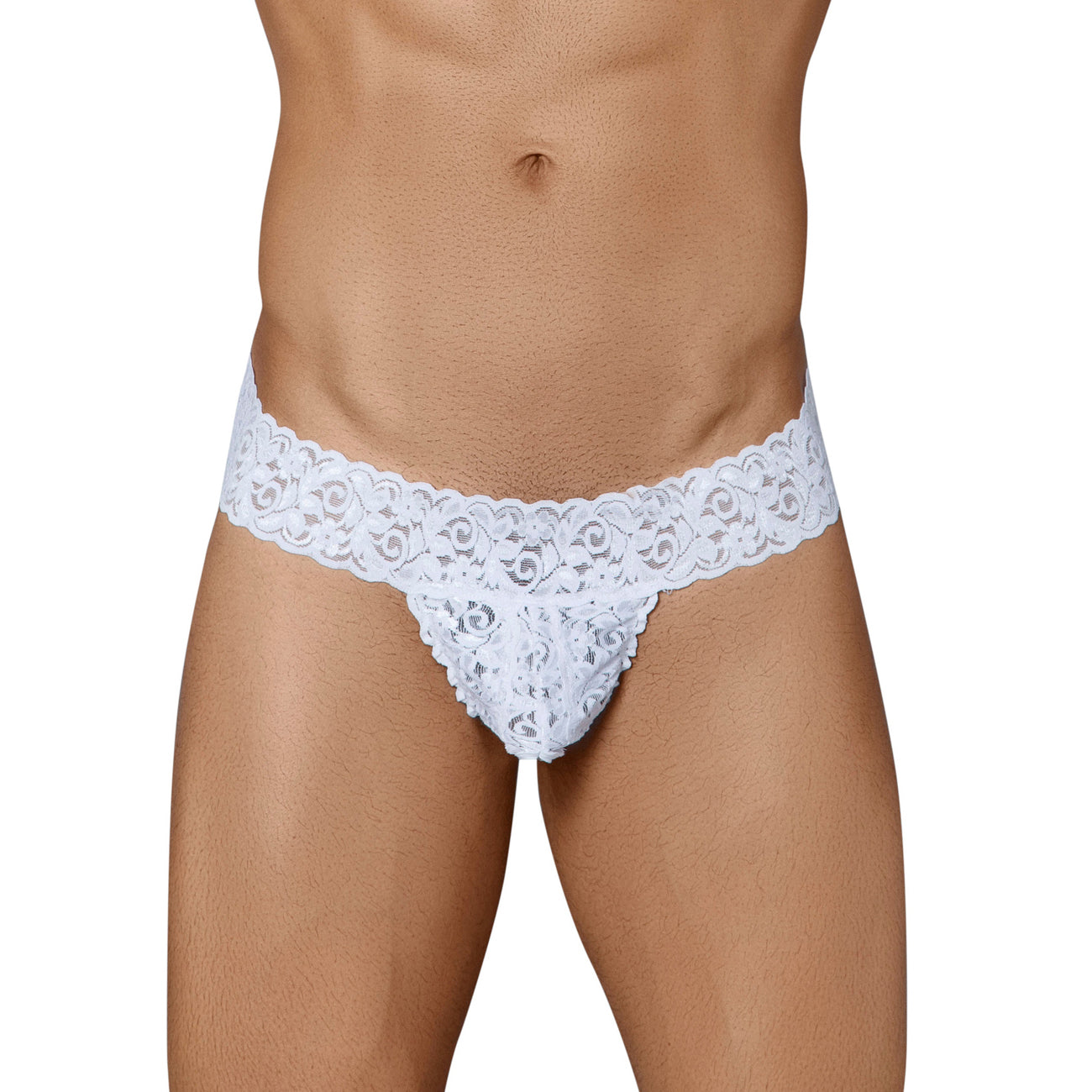 Buy Elegant Men's Lace Underwear: White Nylon Thongs - Bruchi Club