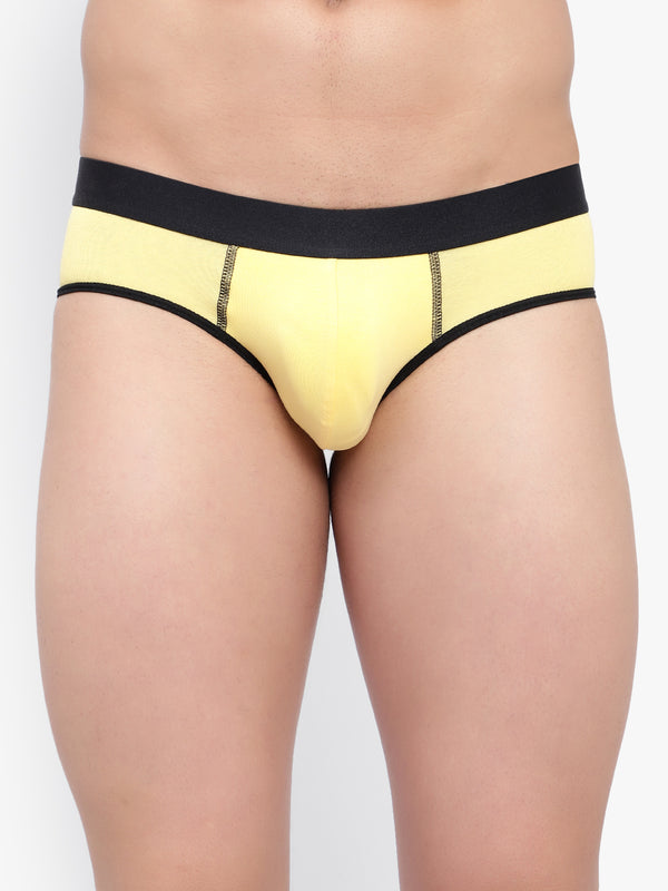 Men's Black Yellow Cotton Lycra Briefs